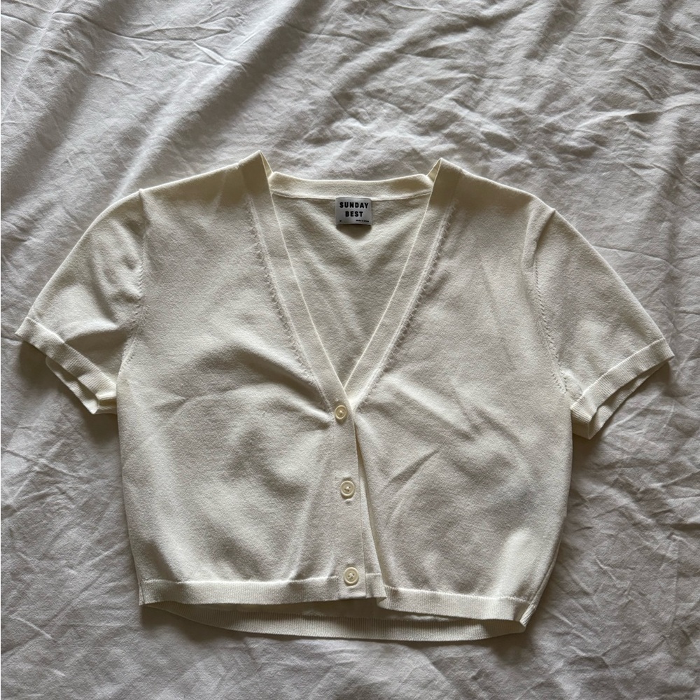 Sunday Best Cream Button-Up Crop Top